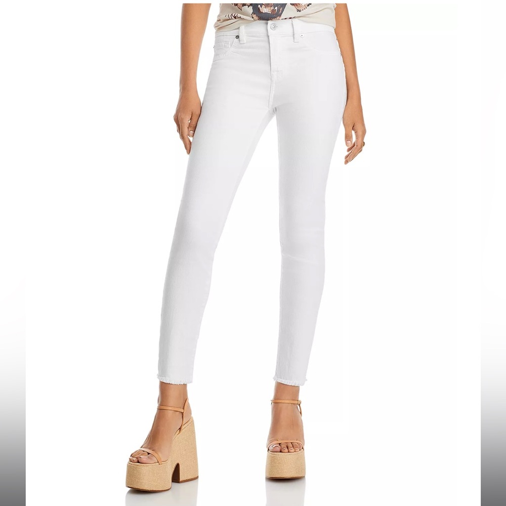 7 For All Mankind Roxanne Mid Rise Raw Hem Skinny Jeans
